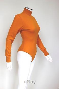 VINTAGE Alaia Orange Wool Turtleneck Long Sleeve Bodysuit Top SZ M
