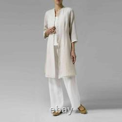 VIVID LINEN CO Natural Oat/Off White Double Layer Lagenlook Tunic Duster Top L