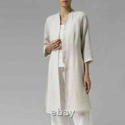 VIVID LINEN CO Natural Oat/Off White Double Layer Lagenlook Tunic Duster Top L