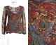 Vtg C. 1920's Abstract Multicolor Floral Silk Lame Long Sleeve Blouse Top Size S
