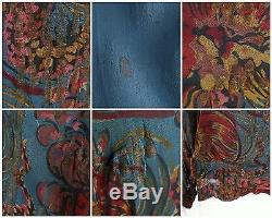 VTG c. 1920's ABSTRACT MULTICOLOR FLORAL SILK LAME LONG SLEEVE BLOUSE TOP Size S