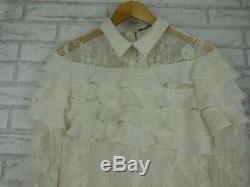 Valentino Top/Blouse Cream/White Lace Exposed Zip Long Sleeves Elie Saab Silk