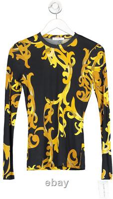 Versace Black Couture Collection Long Sleeve Printed Top UK XS