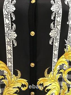 Versace Cardigan Knit And Silk Top Black And Yellow Print Gold Buttons Size 42