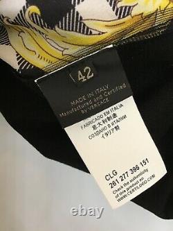 Versace Cardigan Knit And Silk Top Black And Yellow Print Gold Buttons Size 42