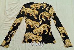 Versace Collection Women's Black Gold Cat Print Top Size IT 46 UK 14 Good Used