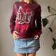 Versace Graphic Long Sleeve Top Medium Burgundy Cotton