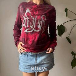 Versace Graphic Long Sleeve Top Medium Burgundy Cotton