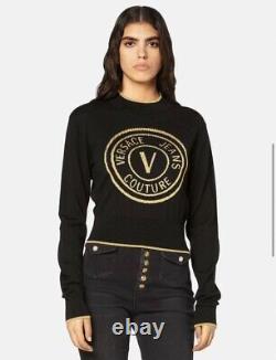 Versace Jeans Couture V-Emblem Logo Cropped Long Sleeve Top (Size M)