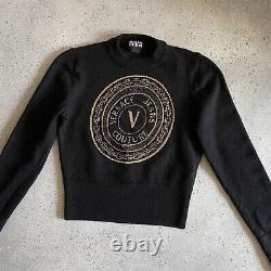 Versace Jeans Couture V-Emblem Logo Cropped Long Sleeve Top (Size M)