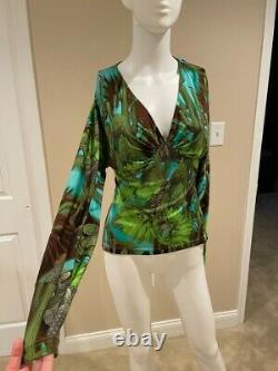 Versace Jungle Print Blouse 100% Silk Green Blue Floral Shirt Top