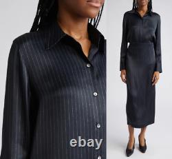 Vince 100% Silk-Satin Pinstripe Button-Up Shirt sz S $445