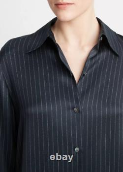 Vince 100% Silk-Satin Pinstripe Button-Up Shirt sz S $445