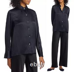 Vince 100% Silk-Satin Pinstripe Button-Up Shirt sz S $445