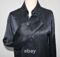 Vince 100% Silk-Satin Pinstripe Button-Up Shirt sz S $445