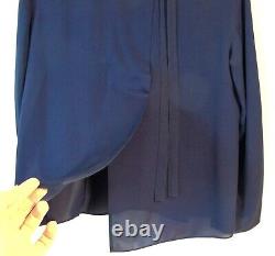 Vince Silk Blouse Top XS Long Sleeve Ink Blue NWT Crew Neck Relaxed Fit Tie-Back