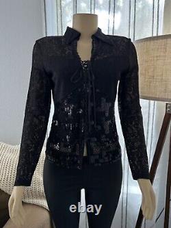 Vintage Black Long Sleeve Blouse Size M Medium Top Mesh Bufemie Couture Paris