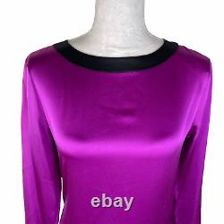 Vintage Chanel Blouse Top Shirt Womens 34 Purple Silk Gold Buttons Long Sleeve