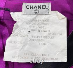 Vintage Chanel Blouse Top Shirt Womens 34 Purple Silk Gold Buttons Long Sleeve