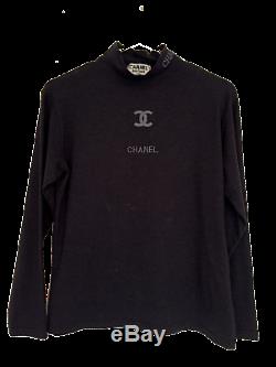 Vintage Chanel Boutique Grey Polo Neck Long Sleeved Top Small Medium