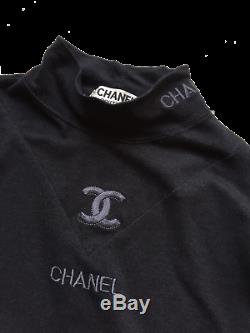 Vintage Chanel Boutique Grey Polo Neck Long Sleeved Top Small Medium