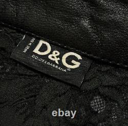 Vintage DOLCE & GABBANA Ladies SMALL Black Lace-Leather Long Sleeve Blouse-Top