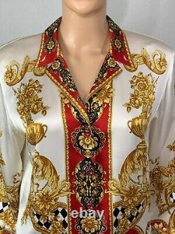 Vintage ESCADA Silk Blouse Baroque Scarf Print Button Front 100% Silk Top 38