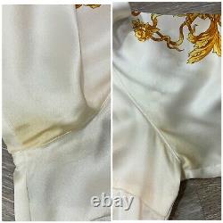 Vintage ESCADA Silk Blouse Baroque Scarf Print Button Front 100% Silk Top 38