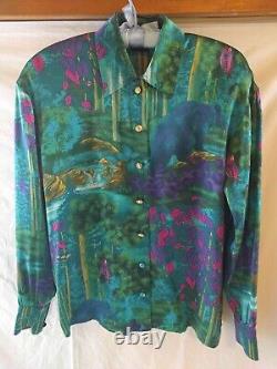 Vintage Escada Print Silk Blouse Silk Printed Long Sleeve Top sz 34 Xs Small