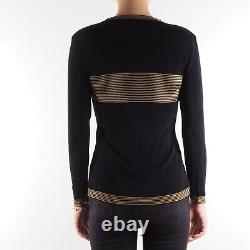 Vintage Fendi Women's Knit Black Gold Logo Long Sleeve Striped Top 40 US6 S / M