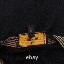 Vintage Fendi Women's Knit Black Gold Logo Long Sleeve Striped Top 40 US6 S / M