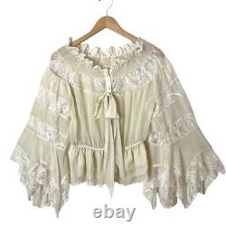 Vintage Ivory Lace Blouse S Silk Sheer Delicate Bohemian Flared Formal Fancy Top
