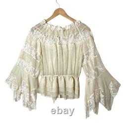 Vintage Ivory Lace Blouse S Silk Sheer Delicate Bohemian Flared Formal Fancy Top