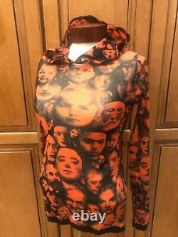 Vintage Jean Paul Gaultier Mesh Sheer Faces Hooded Shirt Top S M Rare