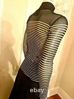 Vintage Jean Paul Gaultier Stripe Printed Mesh BLACK TOP SIZE S Made In Italy