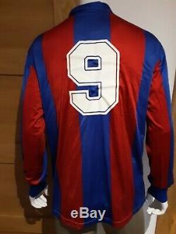 Vintage Mens Barcelona Long Sleeve Football Shirt 1984 Meyba Top Number 9