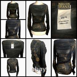 Vintage Plein Sud 90s Mesh Paint Splatter Graphic Ruched Lined Black Goth Top 6