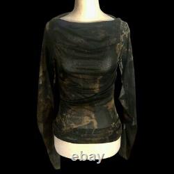 Vintage Plein Sud 90s Mesh Paint Splatter Graphic Ruched Lined Black Goth Top 6