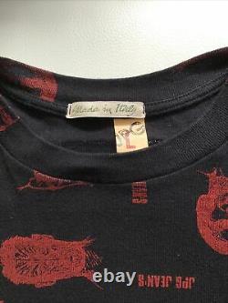 Vintage Rare Jean Paul Gaultier Faces Top Long Sleeve Black With Red Faces Sz L