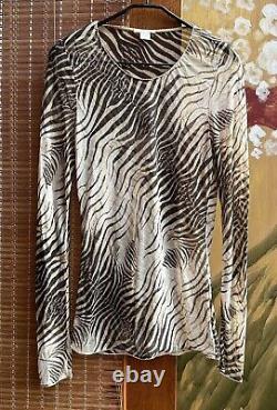 Vintage Roberto Cavalli Tiger Pattern Mesh Long Sleeve Top Size 44 Made in Italy