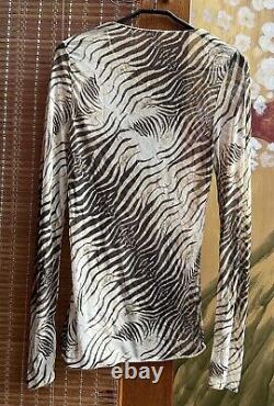 Vintage Roberto Cavalli Tiger Pattern Mesh Long Sleeve Top Size 44 Made in Italy