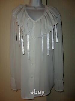 Vintage Selena Quintanilla White Ruffle & Ribbon Collar Long Sleeve Top Size XL