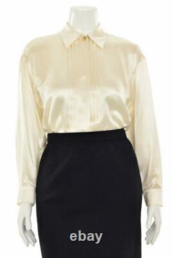 Vintage St. John Knits Ivory 100% Silk Blouse Shirt Top with Black Bow sz 8
