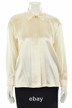 Vintage St. John Knits Ivory 100% Silk Blouse Shirt Top with Black Bow sz 8