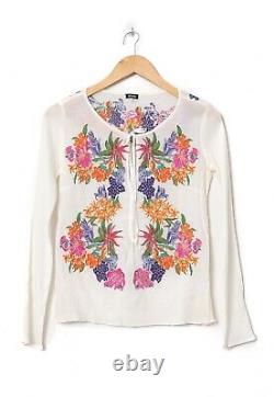 Vintage Women's VERSACE Top Blouse Shirt Long Sleeve Floral Embroidered Size XS