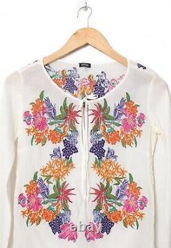 Vintage Women's VERSACE Top Blouse Shirt Long Sleeve Floral Embroidered Size XS