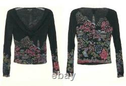 Vivienne Tam Black Mesh Chinese Long Sleeve V-neck Mesh Floral Top size S CH