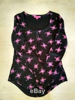 Vtg 80's Betsey Johnson Black Widow Spider Long Sleeve L Thermal Top Punk