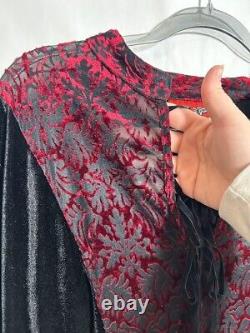 Vtg Lip Service Vamp Gothic Bell Sleeved Lace Top XL Black Red Crushed Velvet