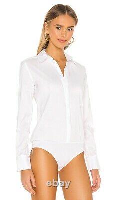 WOLFORD White London Effect Cotton Button Down Long Sleeve Bodysuit Top NWT M